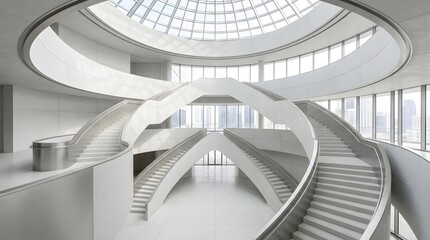 Fototapeta premium Elegant spiral staircase in a modern building with bright natural light and minimalist design