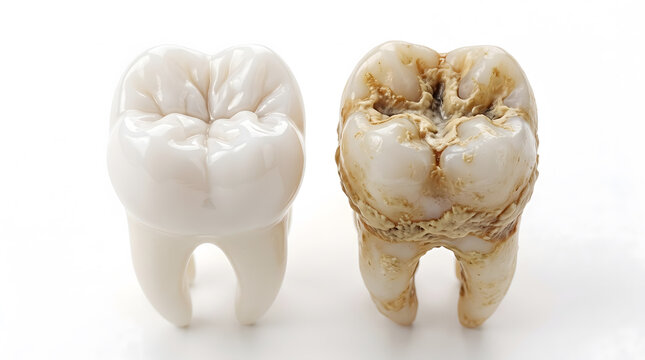 Comparison of Clean White Tooth and Yellow Plaque Decayed Tooth Visual Concept