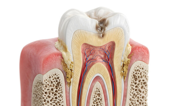 Cross Section Tooth Diagram Showing Gingivitis Tartar Buildup and Cavity