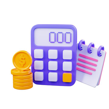 3D Financial Calculator with Receipt and Gold Coins