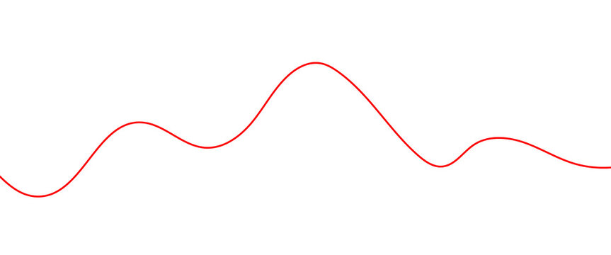 Minimalist red wave line on white background, abstract thin curved stroke, simple fluid graphic element for data visualization