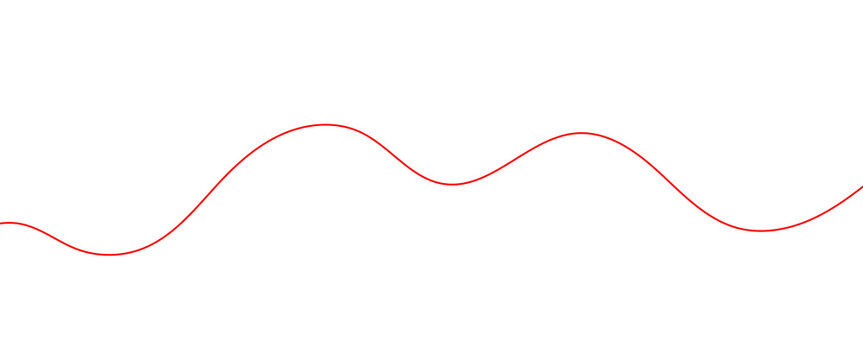 Minimalist red wave line on white background, simple curved sine wave graphic, abstract flowing red line for design
