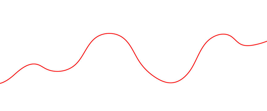 Minimalist red wave line on white background. Abstract flowing curve for data visualization. Simple wavy stroke for graphic design.