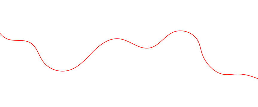 Minimalist red wavy line on white background, abstract thin curved stroke, simple elegant graphic element for design