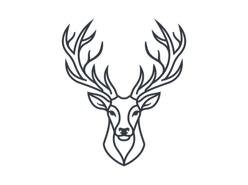 Minimalist deer head illustration with elegant antlers silhouette design for forest animal branding and nature decor