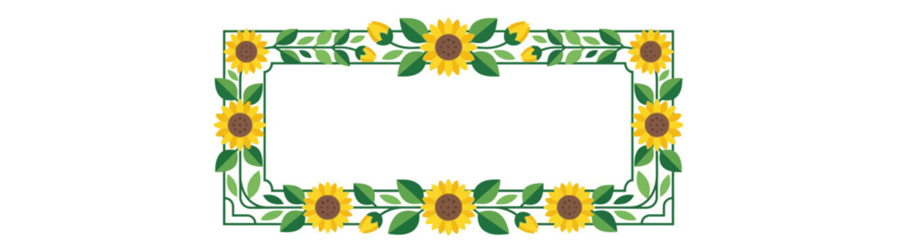 Sunflower Border Design Isolated Transparent Background Floral Frame