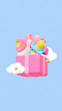 Baby birthday gifts iPhone wallpaper, 3D bottle & pacifier remix