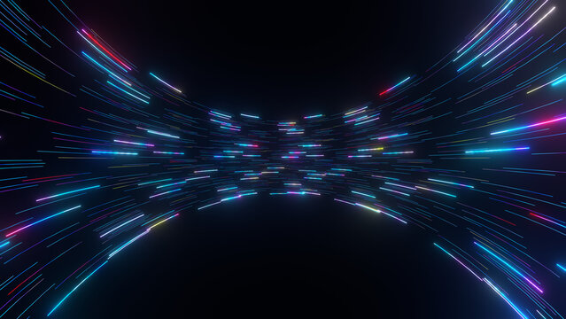 Blue Cyan Futuristic Light Tunnel with Multicolor Neon Speed Trails