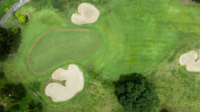 Luxury golf course resort. High view golf course. Green mountain golf course.