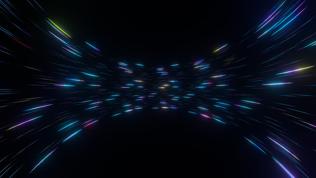 Cyan Blue Neon Tunnel with Multicolor Glowing Speed Lines