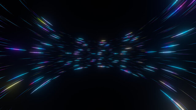 Blue and Cyan Neon Speed Tunnel with Multicolor Digital Light Trails