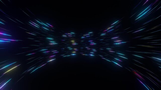 Blue Cyan Neon Tunnel Animation with Multicolor High Speed Light Trails