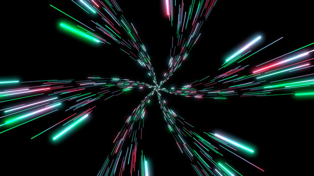 Green and Cyan Neon Starburst Tunnel with Multicolor Light Trails