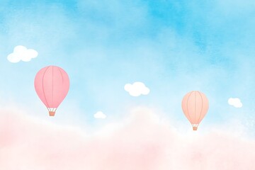 Fototapeta premium Two hot air balloons floating in a pastel sky
