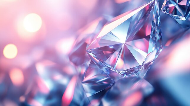 Close-up of sparkling blue and pink gemstones with intricate facets, vibrant colors, and luxurious appearance for jewelry or high-end luxury branding