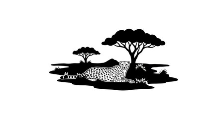 cheetah lying in savannah landscape. © Slowme