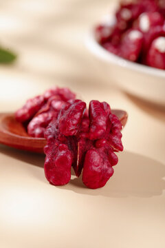 Red Xinjiang Walnut Kernels on Wooden Spoon - Fresh Nuts Display