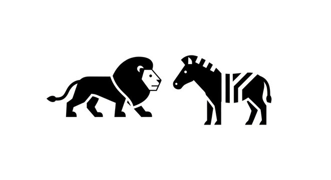 Lion and Zebra Facing Each Other.