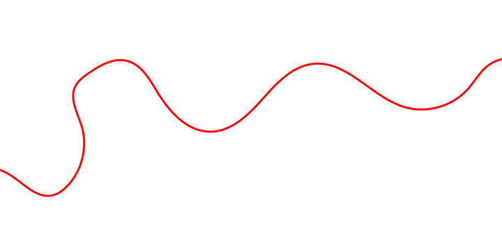 Minimalist red wavy line on white background, abstract curved string element, simple scarlet thread graphic for design layouts