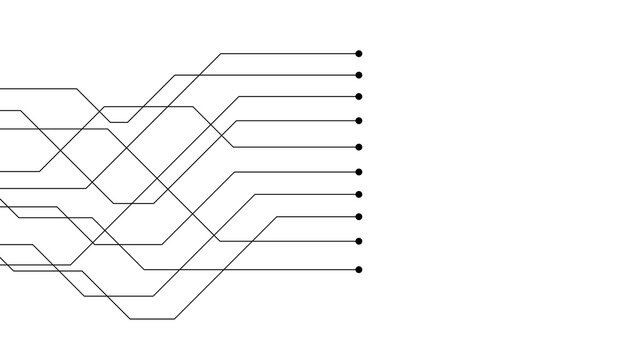 Minimalist circuit board lines on white background, abstract digital technology pattern, geometric electronic connection concept