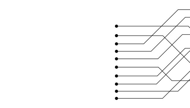 Minimalist circuit board diagram, black electronic line art on white background, technical motherboard schematic pattern