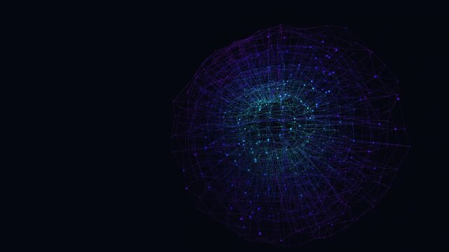 Neural network topology nodes and data lines morph in a seamless loop
