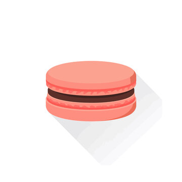 A single pink macaroon cookie with chocolate filling in a flat vector design style icon isolated on transparent background, Vector