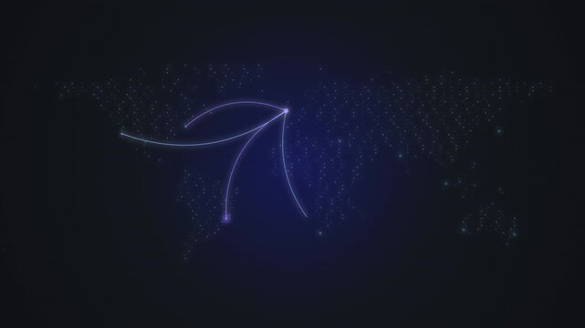 Violet hub with glowing world map routes seamless loop