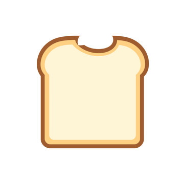 A single slice of white bread with a bite taken out of the top crust in a simple flat vector icon style for breakfast and food design projects isolated on transparent background, Vector