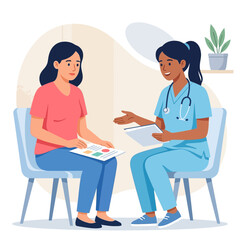 Obraz premium Doctor Consulting Patient, Medical Check-up, Healthcare Consultation, Woman Nurse and Female Patient