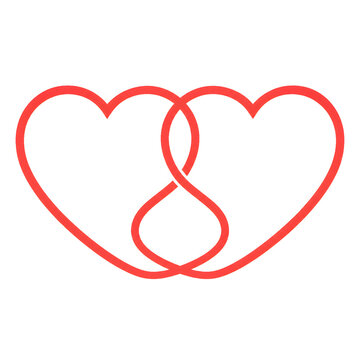 Two interlocking outline hearts infinity sign isolated on white background, ideal for eternal love concepts, wedding symbols, and romantic partnership graphics.