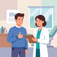 Obraz premium Doctor with patient giving thumbs up in clinic, healthcare checkup and positive medical consultation