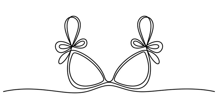 Continuous line drawing of a feminine bikini top with cute bow details