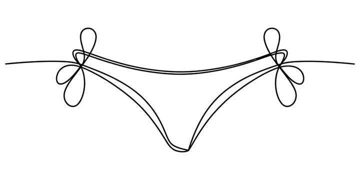 Minimalist continuous line drawing of a bikini bottom with side ties