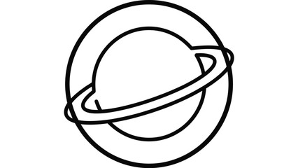 Minimalist outline drawing of the planet Saturn with rings. © Mergo