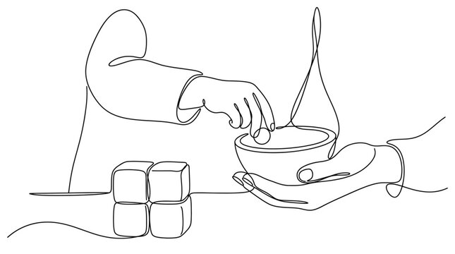 Continuous line drawing of a person giving alms to a beggar.