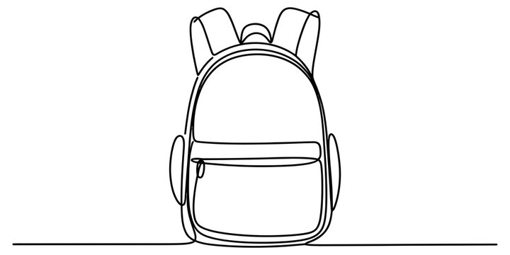 Continuous single line drawing of a simple school backpack