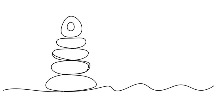 Zen stone stack drawing in a simple continuous line art style