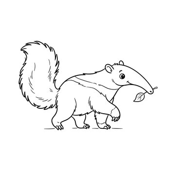 Cartoon anteater walking with leaf in mouth for educational or children's illustration