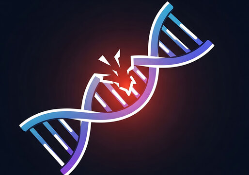 Genetic mutation concept with broken dna strand isolated on transparent background for science