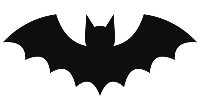 Minimalist black bat vector illustration featuring sharp wings and pointed ears created for graphic design projects requiring simple dark silhouettes