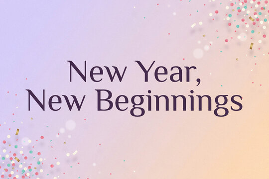 Happy new year card. Celebrate new beginnings with vibrant confetti. Modern gradient background design. Social media template. High resolution event banner featuring colorful dots and space for
