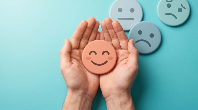 Customer Care And Emotional Support Concept Hands Protecting Happy Face Symbol