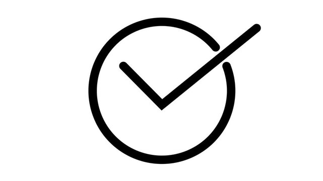 Checkmark animation in ablack circle. Isolated on a white background.