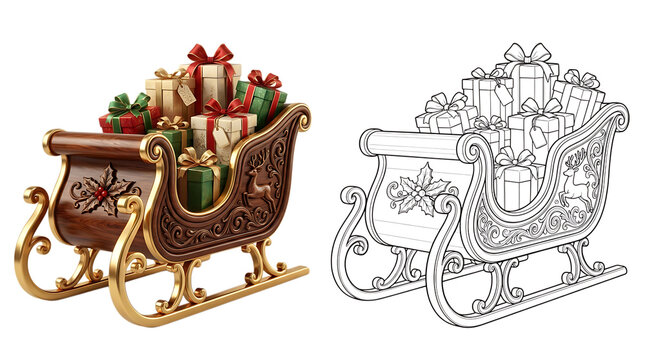 Christmas sleigh with gift boxes isolated on transparent background, marry christmas, marry christmas 2027, happy new year 2027, christmas holiday 2027