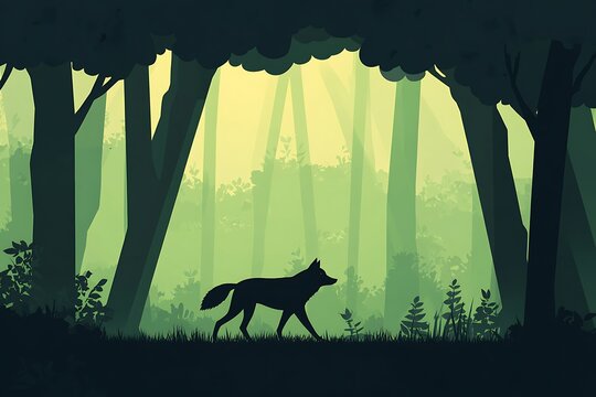 Lone wolf in enchanted forest