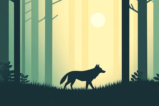 Wolf walking in a sunlit forest