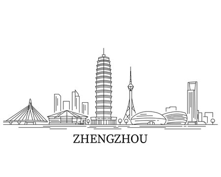 Stylish skyline sketch of Zhengzhou city