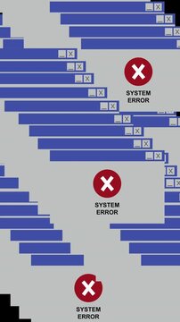 Notification Multiple system error popup windows  system error animation 4k vertical video