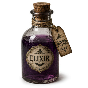 Vintage Purple Potion Bottle with Elixir Label